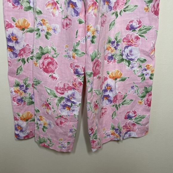 Jones NY 100%‎ Linen Pink All Over Floral Rose Print Cropped Wide Leg Pants 12 - Picture 4 of 11
